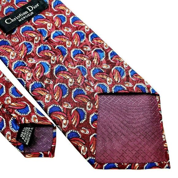Christian Dior Monsieur Polyester Tie Red‎ Blue Abs - Picture 5 of 6